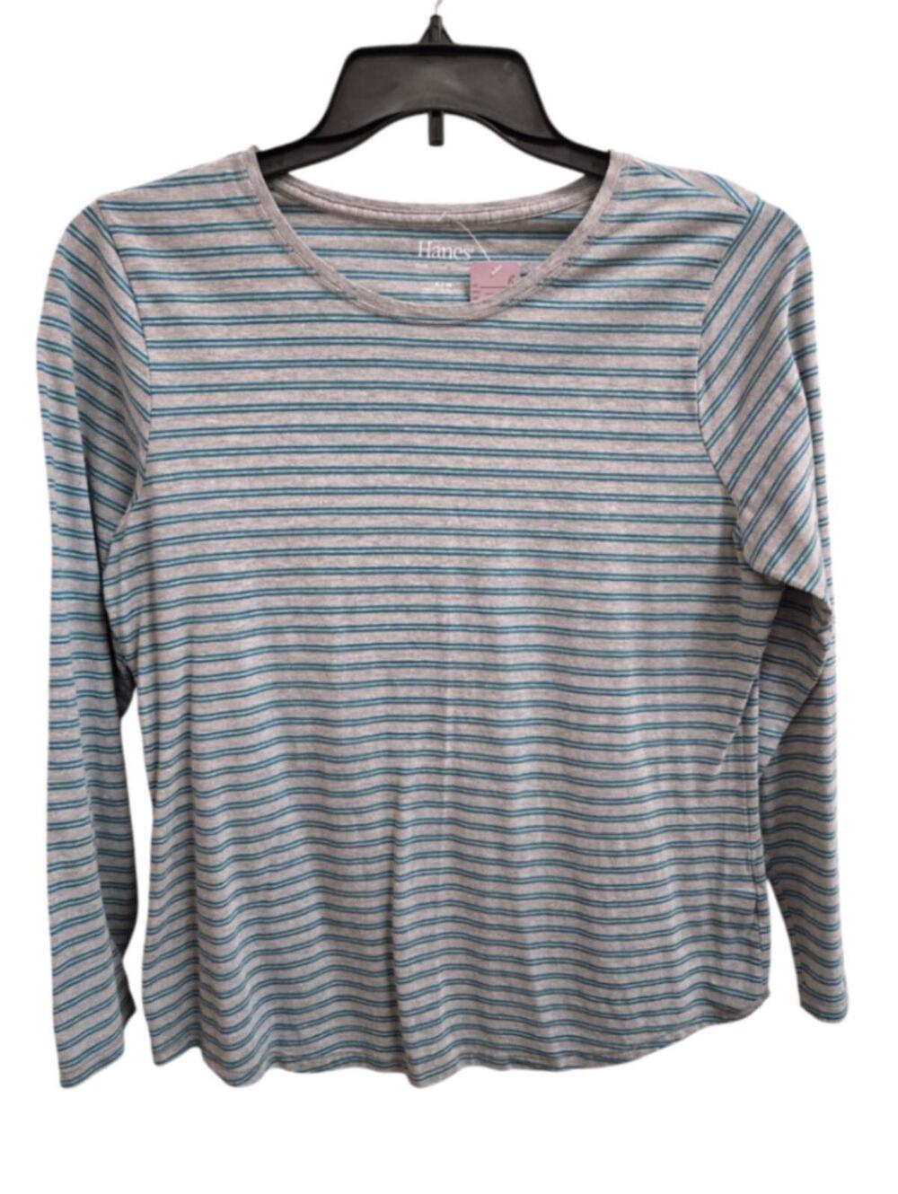 Very Good L gray striped Hanes Long Sleeve T-Shirt